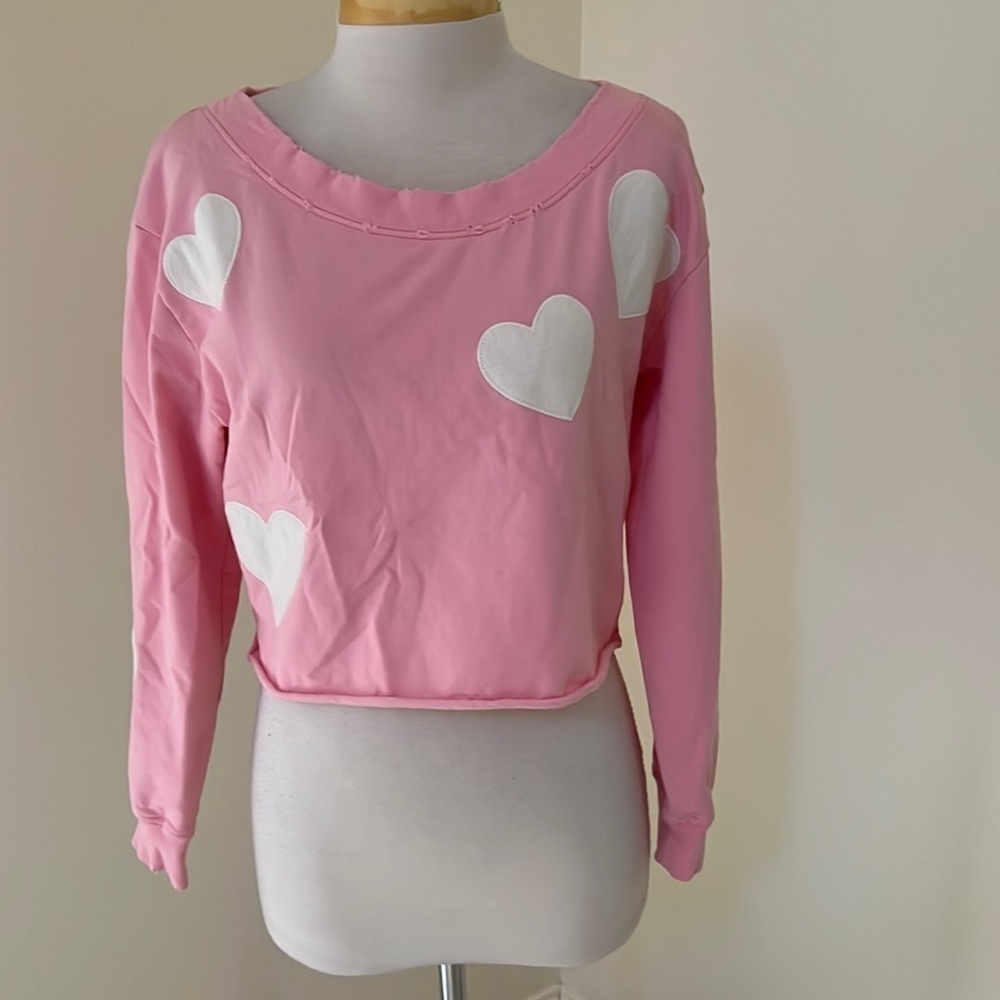Love shack Fancy small pink heart crop sweater.
